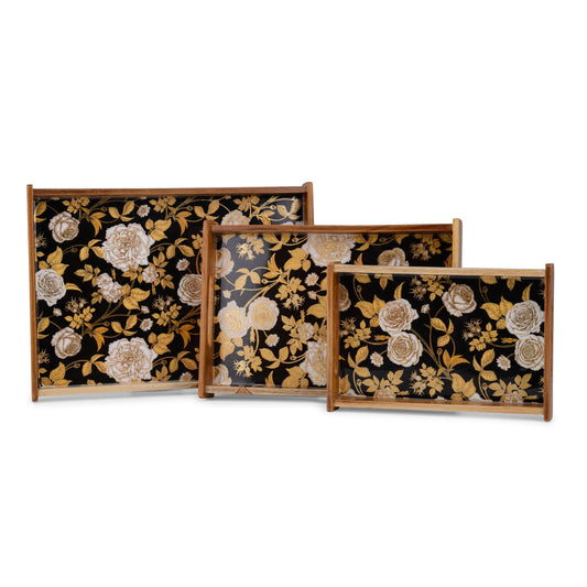 -Fiori obscure - Rectangle tray- 15”x11” (Large), and 13”x9.5” (Medium) -Set of two-
