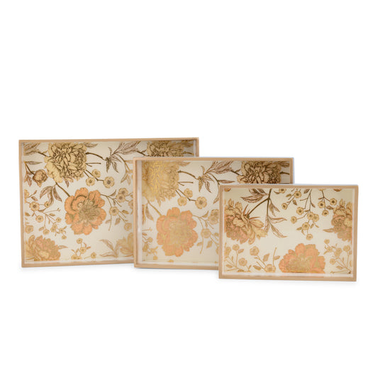 -Rosa Victoria - Painted Rectangle tray- 15”x11” (Large), and 13”x9.5” (Medium) - Set of two