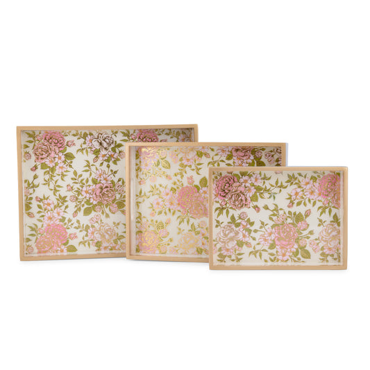 -Fiori amore - Painted Rectangle tray- 15”x11” (Large), and 13”x9.5” (Medium) - Set of two