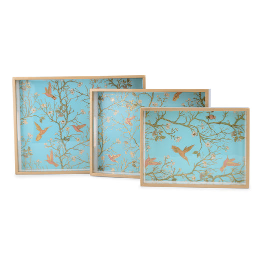 -Sakura indigo - Painted Rectangle tray- 15”x11” (Large), and 13”x9.5” (Medium) - Set of two