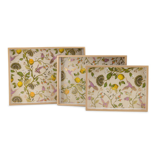-Hachidori limone- Painted Rectangle tray- 15”x11” (Large), and 13”x9.5” (Medium) - Set of two