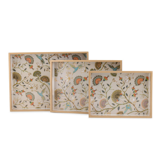 -Gardenia exotica - Painted Rectangle tray- 15”x11” (Large), and 13”x9.5” (Medium) - Set of two