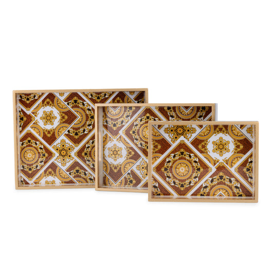 -Classico indiano - Painted Rectangle tray- 15”x11” (Large), and 13”x9.5” (Medium) - Set of two