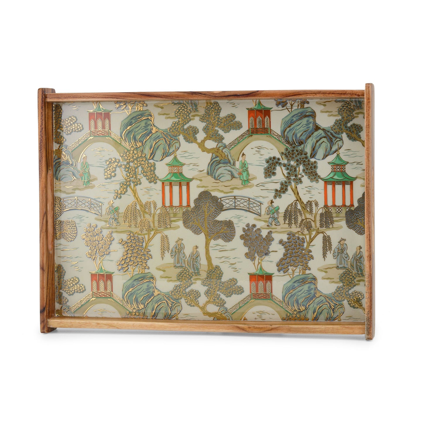 -Villaggio chinoiserie-Rectangle tray- 15”x11” (Large), and 13”x9.5” (Medium) -Set of two-