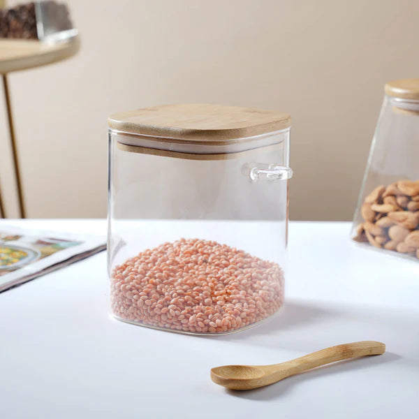 Square Glass Jar With Lid -  800ml (Small)